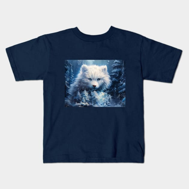 Winter White Wolf Kids T-Shirt by tfortwo